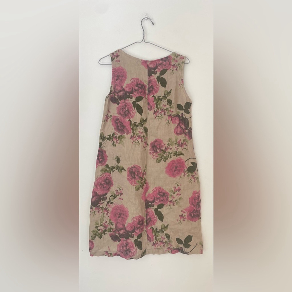 pistache Made in Italy 100% Linen Floral Tank Dress β Pink Rose Print β Size XS - Picture 3 of 7